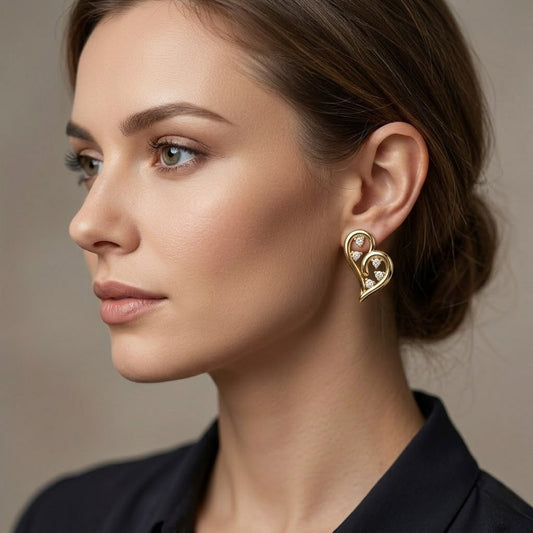 Curved Heart Diamond Earring
