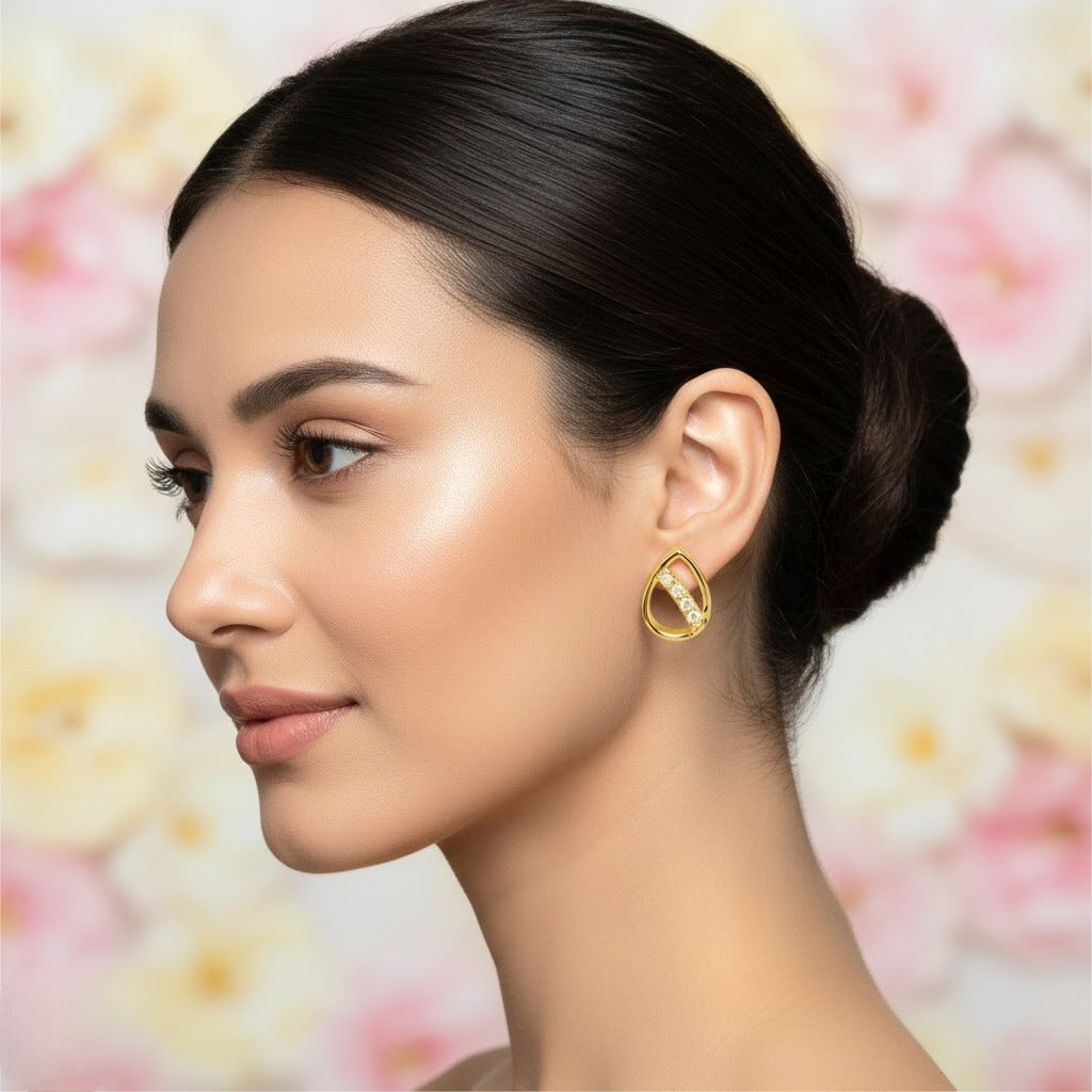 Flowing Teardrop Diamond Gold Earrings