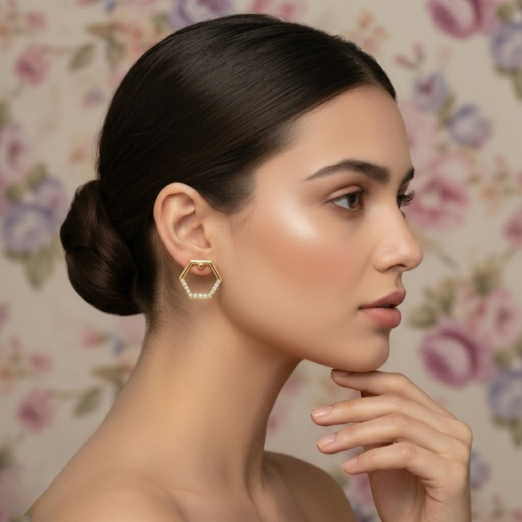Gold Hexagon Stud Earring