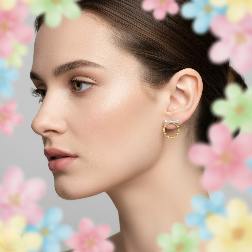 Minimal Ring Bar Diamond Gold Earrings