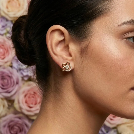 Floral Loop Diamond Gold Earrings