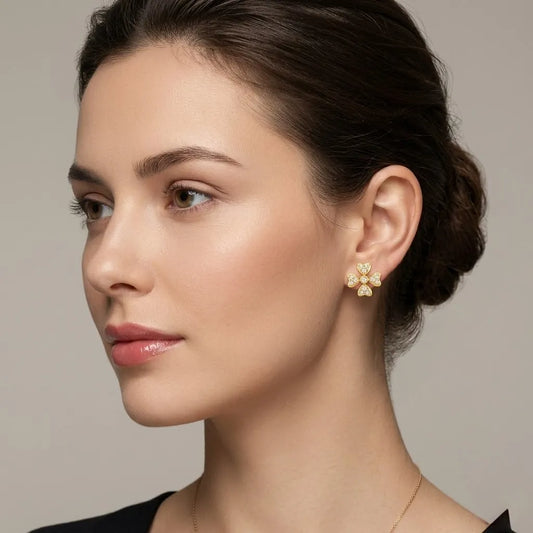 Heart Petal Diamond Gold Earrings