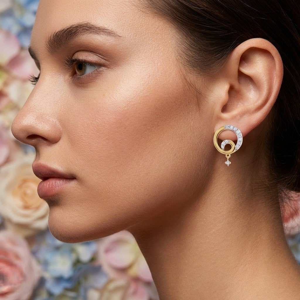 Vintage Floral Diamond Gold Earrings