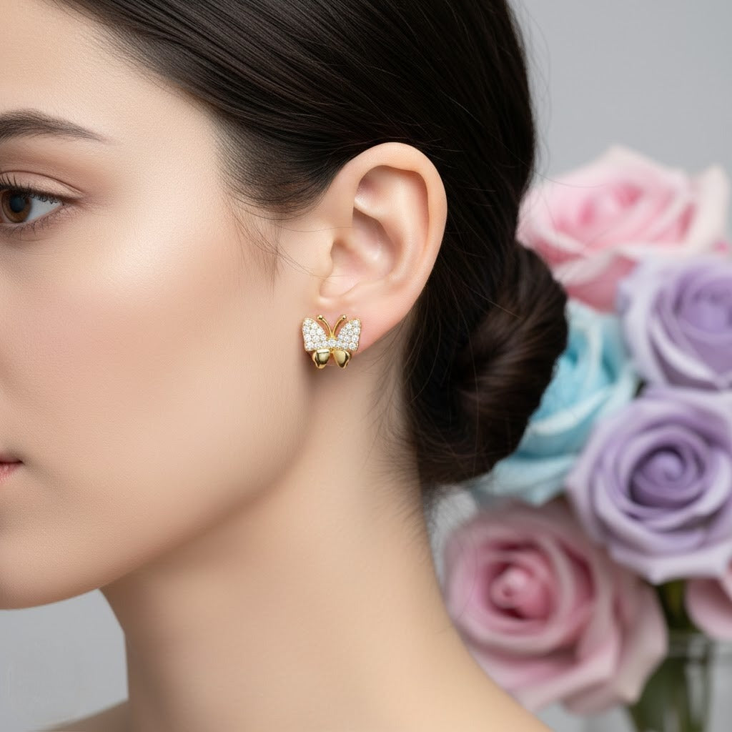 Butterfly Sparkle Motif Diamond Gold Earrings