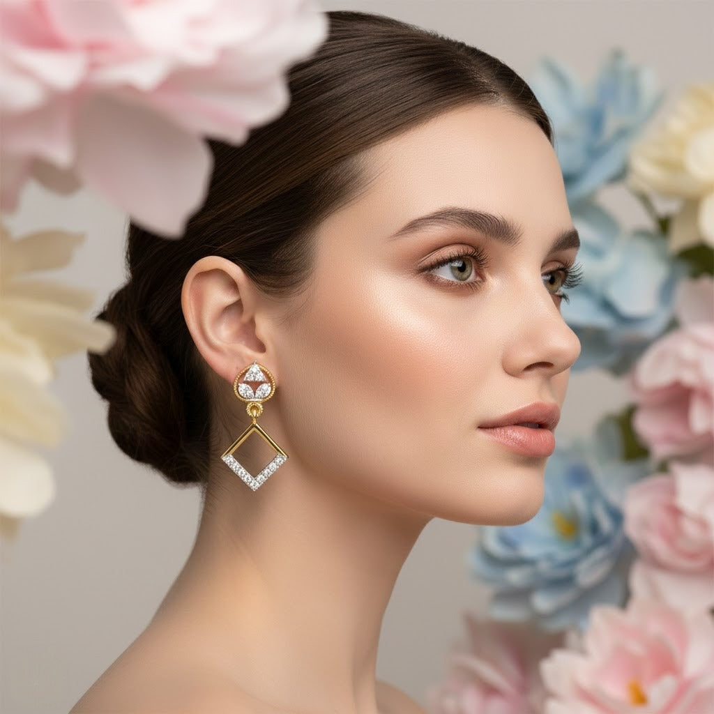 Geometric Drop Elegance Diamond Gold Earrings