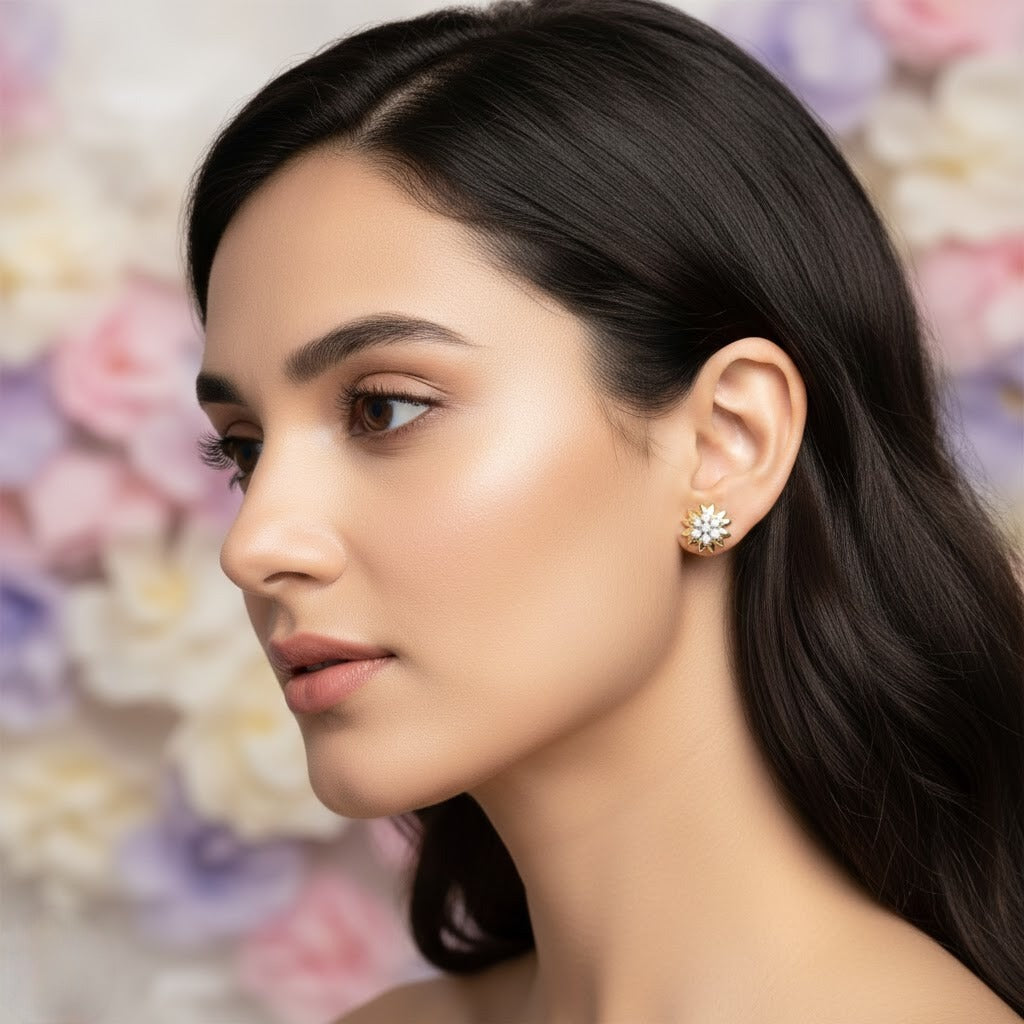 Golden Petal Bloom Diamond Gold Earrings