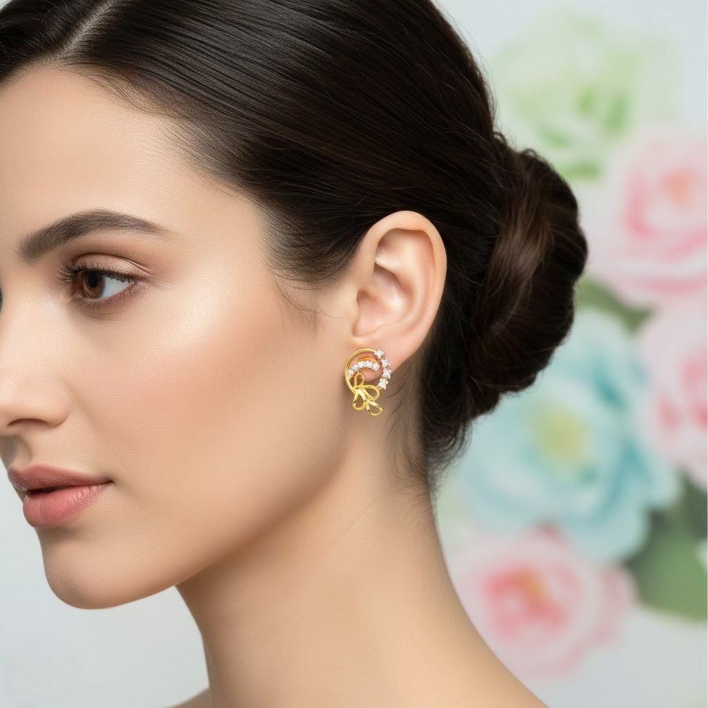 Dual Tone Circle Diamond Gold Earrings