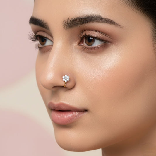 Elegant Floral Cluster Sparkle Diamond Gold Nose Pin