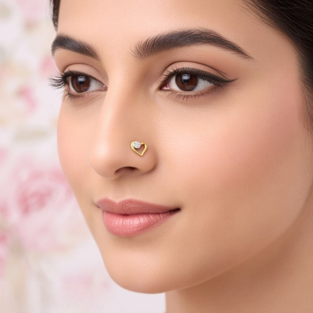 Curved Heart Diamond Gold Nose Pin