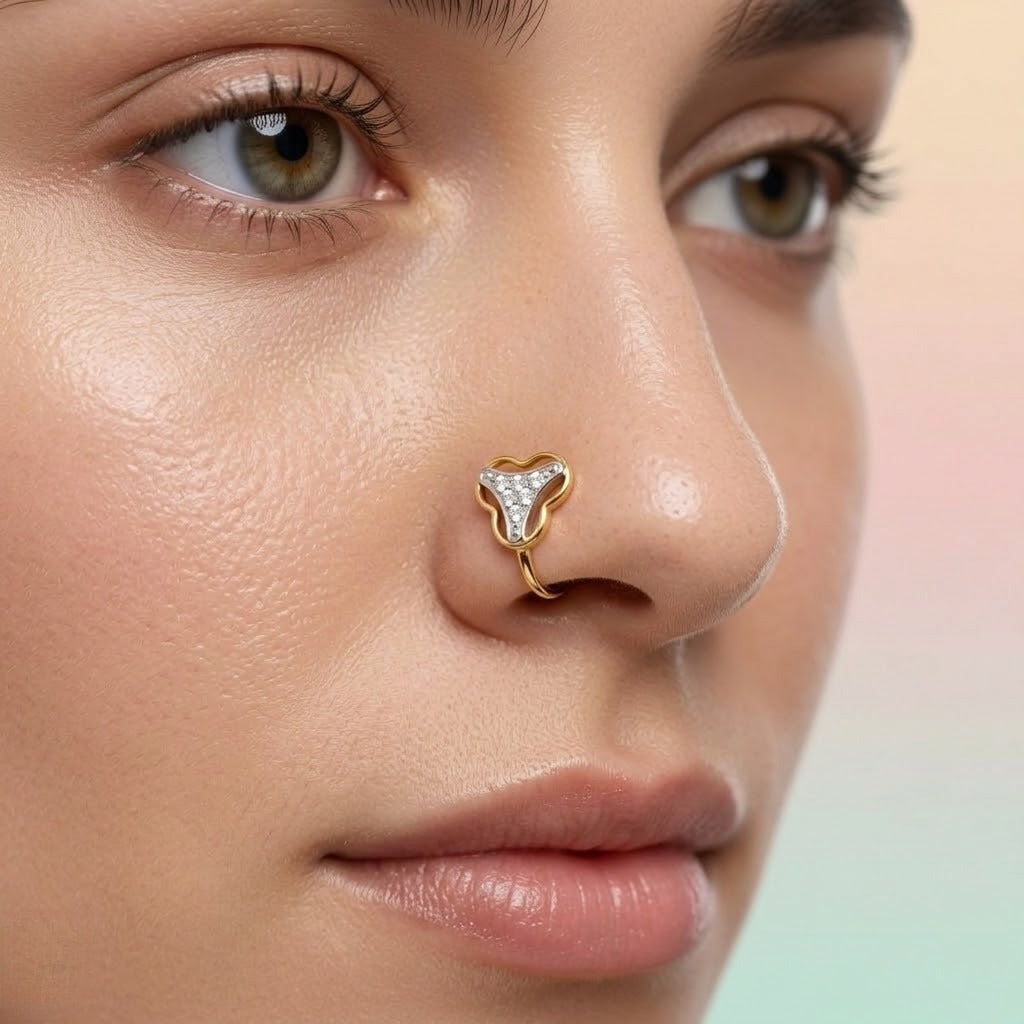 Modern Heart Frame Diamond Gold Nose Pin
