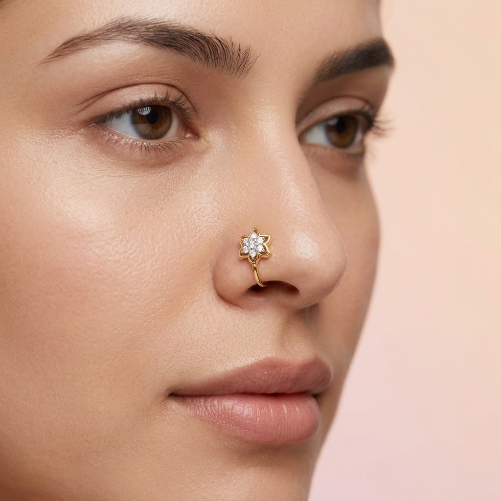 Floral Star Diamond Nose Pin