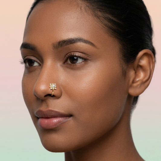 Floral Dust Diamond Gold Nose Pin
