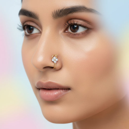 Elegant Curved Sparkle Diamond Gold Nose Pin