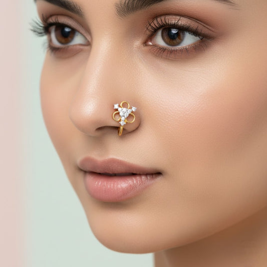 Elegant Loop Floral Spark Diamond Gold Nose Pin