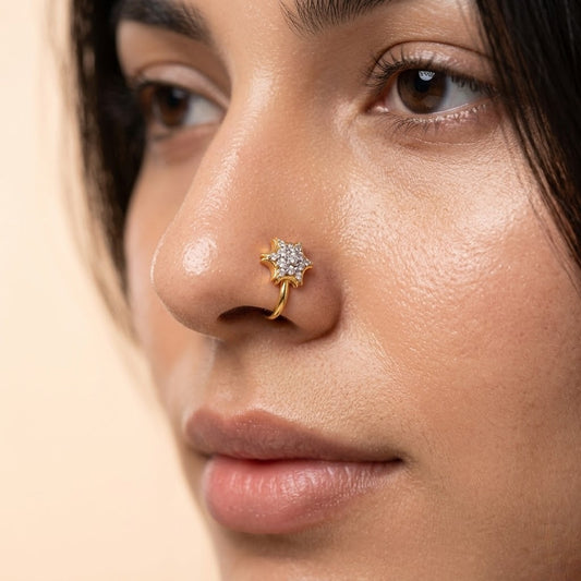 Floral Cluster Diamond Gold Nose Pin