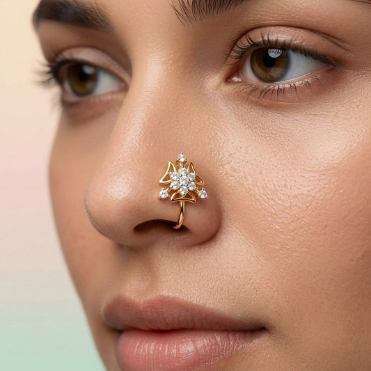 Tri-Petal Diamond Gold Nose Pin