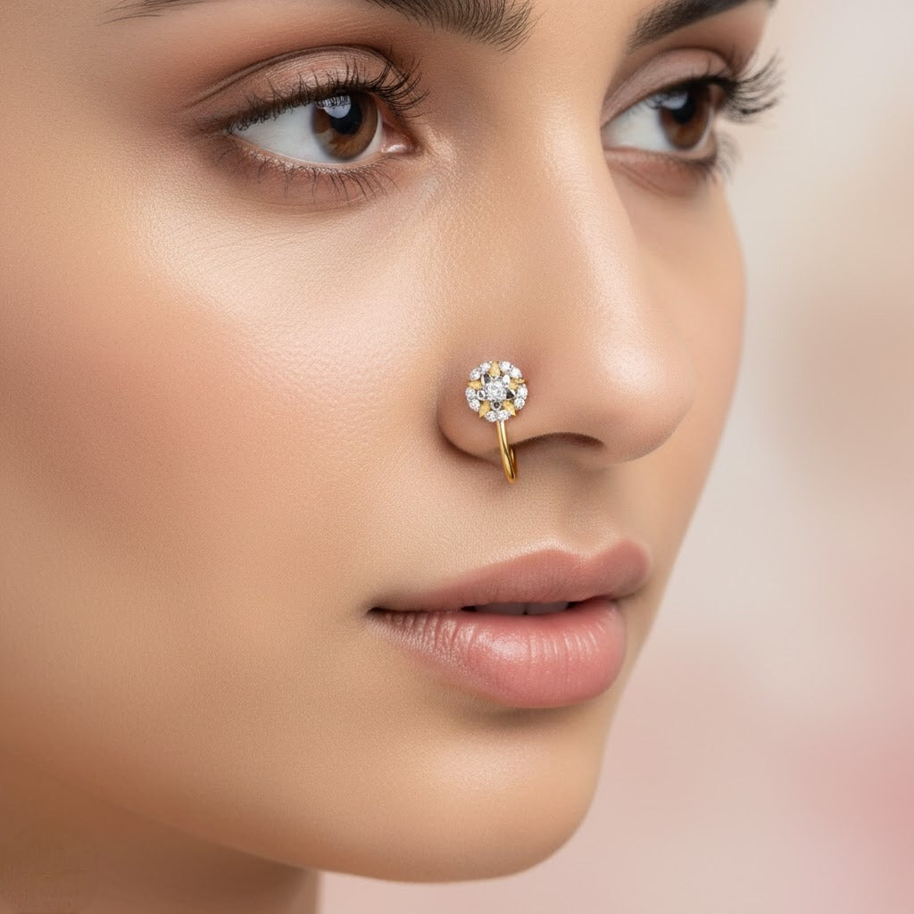 Royal Cluster Diamond Gold Nose Pin