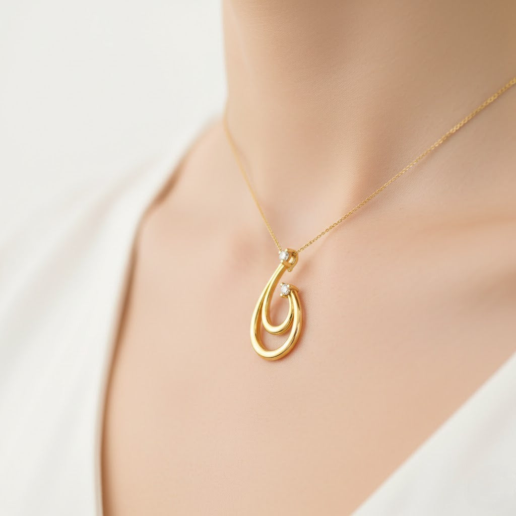 Graceful Spiral Drop Diamond Gold Pendant