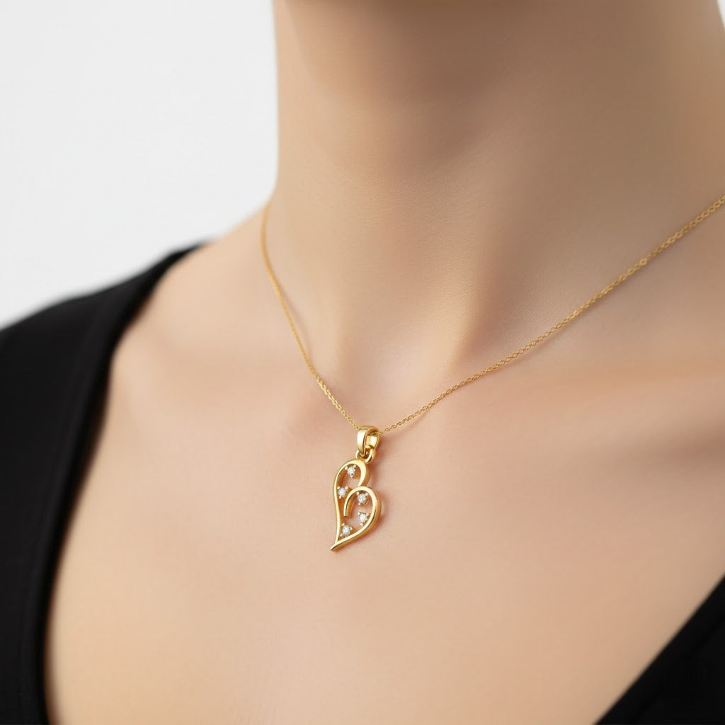 Curved Love Sparkle Diamond Gold Pendant