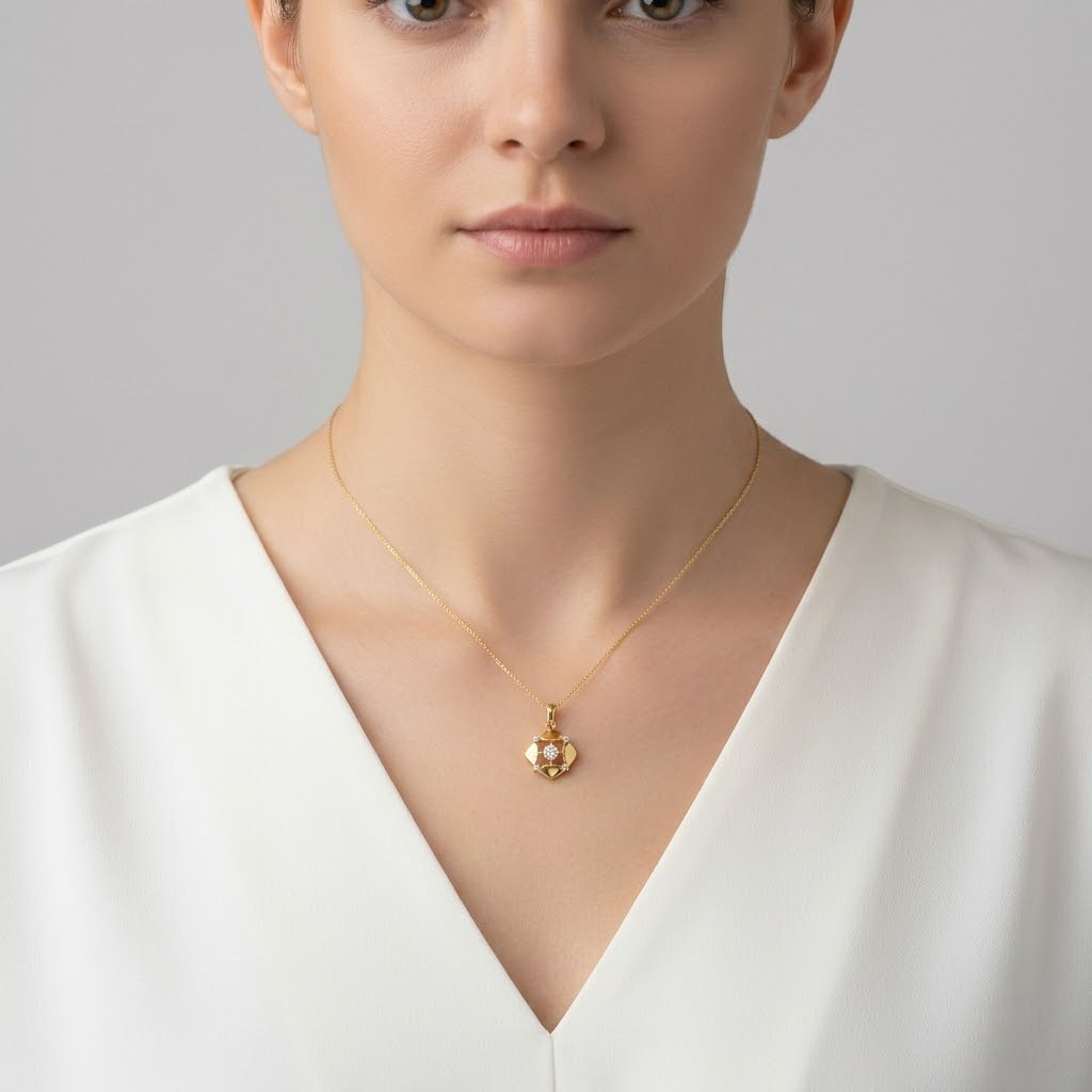 Geometric Blossom Radiance Diamond Gold Pendant