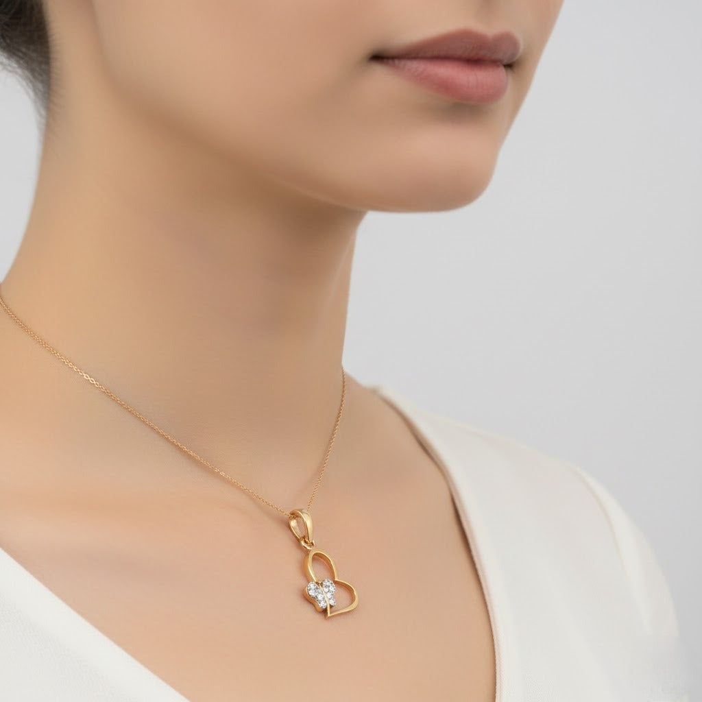 9K Romantic Open Heart Diamond Gold Pendant