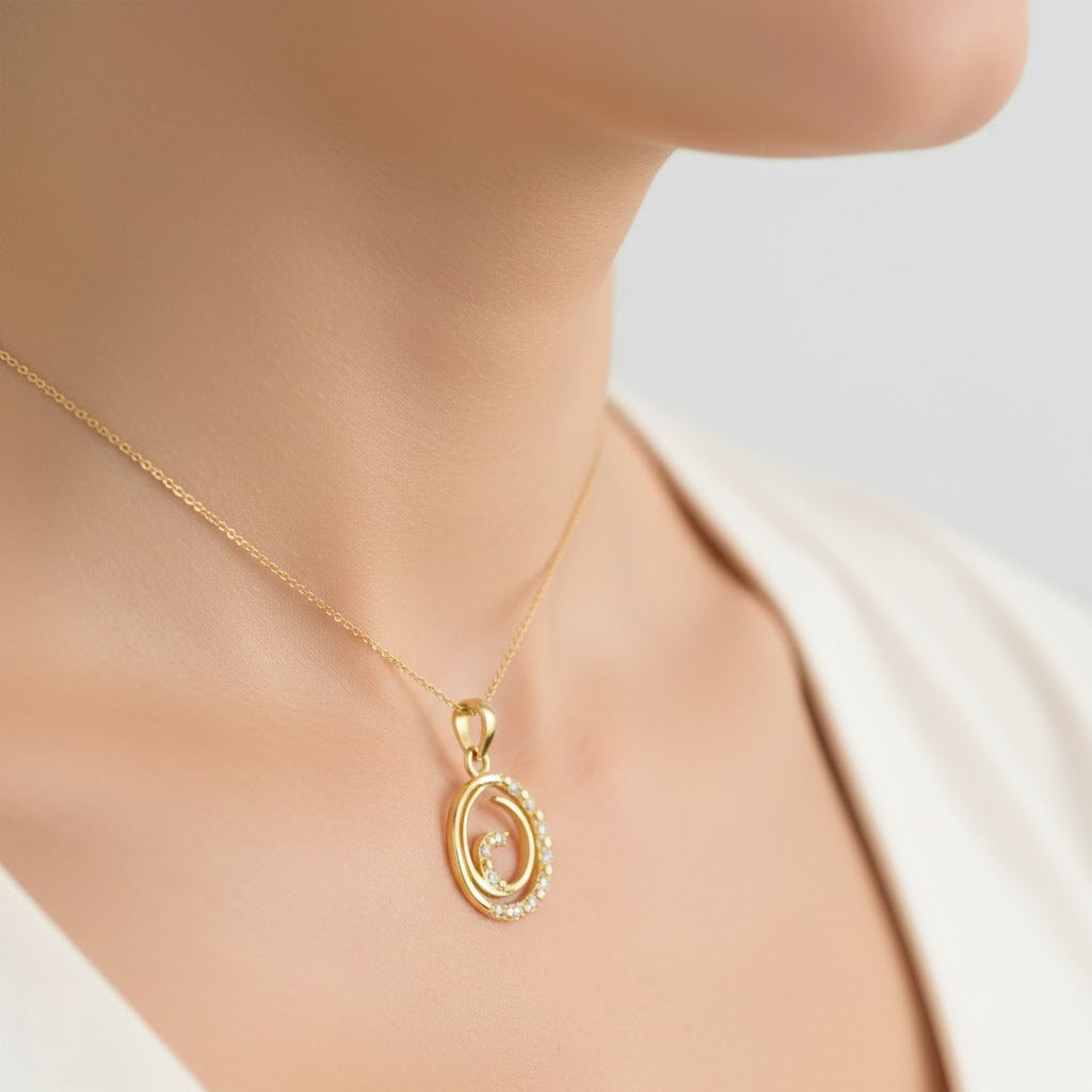 9K Spiral Circle Sparkle Diamond Gold Pendant