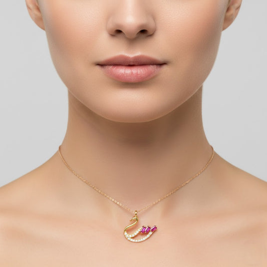 9K Ruby Baguette Diamond Gold Pendant