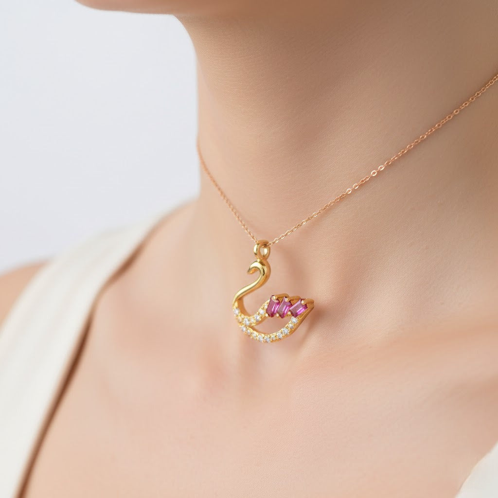 9K Ruby Baguette Diamond Gold Pendant