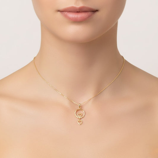 Romantic Circle Heart Drop Sparkle Diamond Gold Pendant