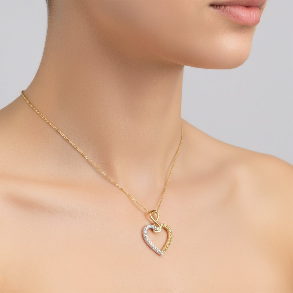 Two Tone Heart Knot Love Design Diamond Gold Pendant