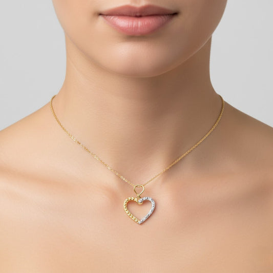 Two Tone Heart Knot Love Design Diamond Gold Pendant