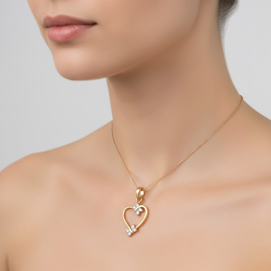 Delicate Open Heart Floral Design Diamond Gold Pendant