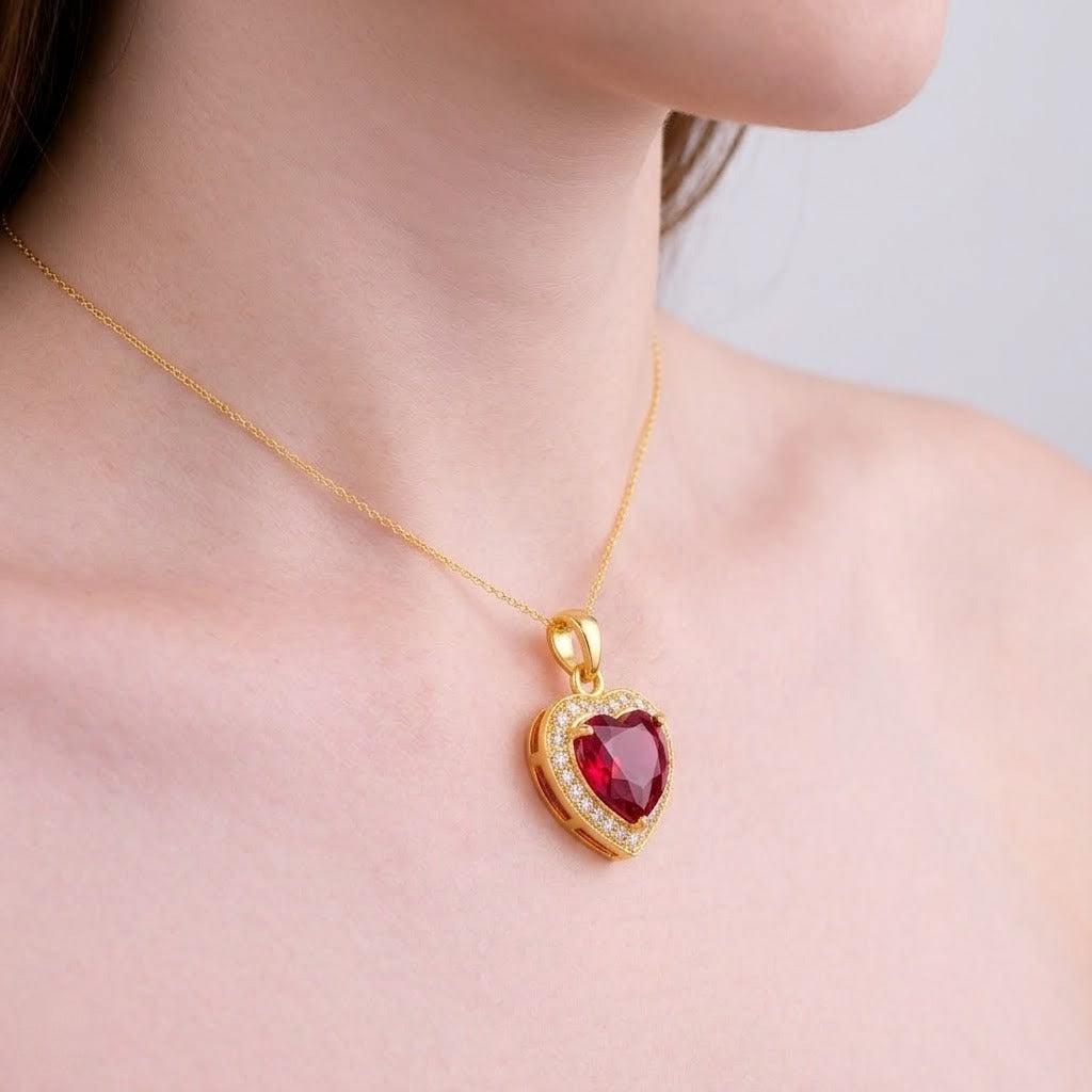 Crimson Love Red Heart Diamond Pendant