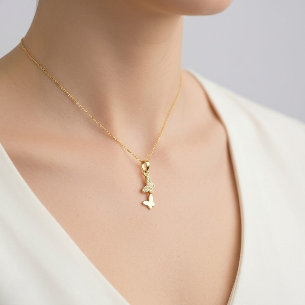 Elegant Butterfly 9K Diamond Gold Pendant