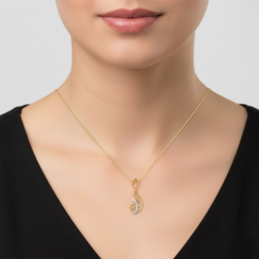 Paisley Leaf Openwork Diamond Gold Pendant