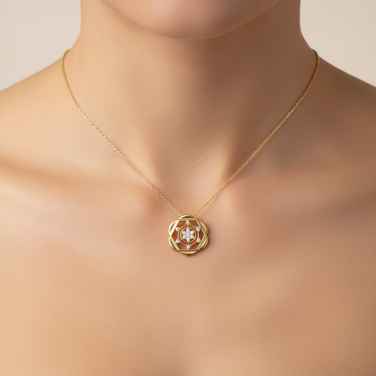 Geometric Floral Core diamond gold pendant