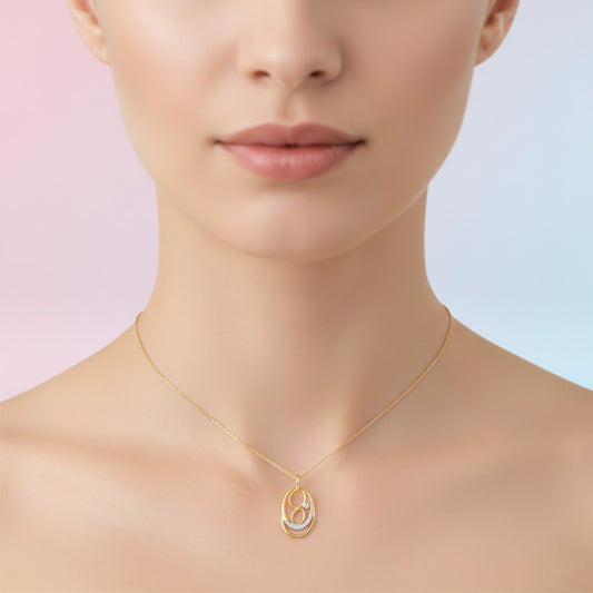 Oval Loop Stone Design diamond gold pendant