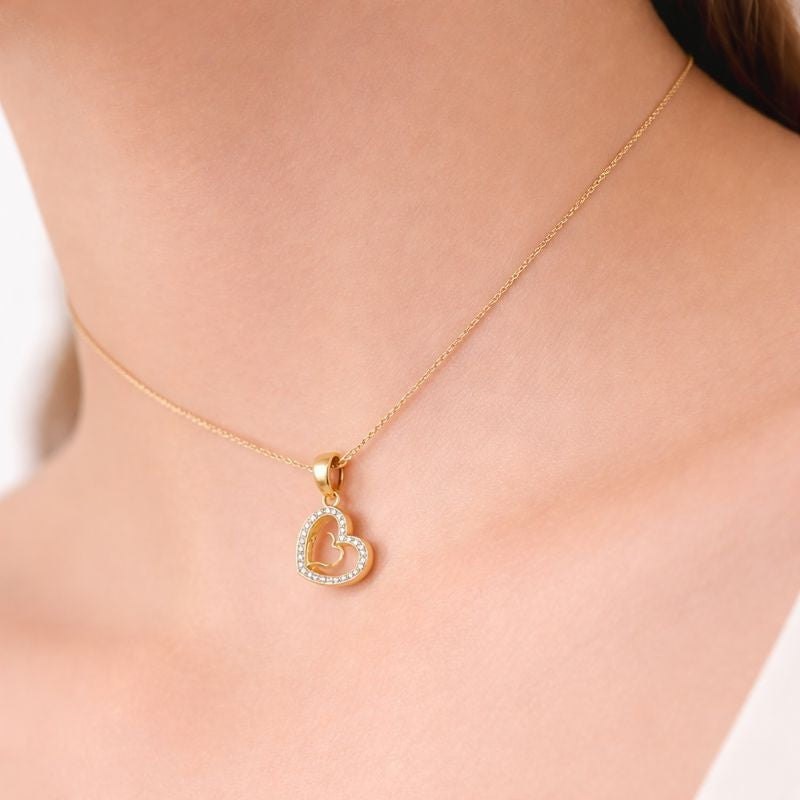Double Heart Sparkle Accent Diamond Gold Pendant