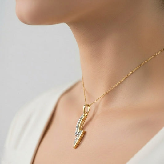 Sleek Curved Lines Diamond Gold Pendan