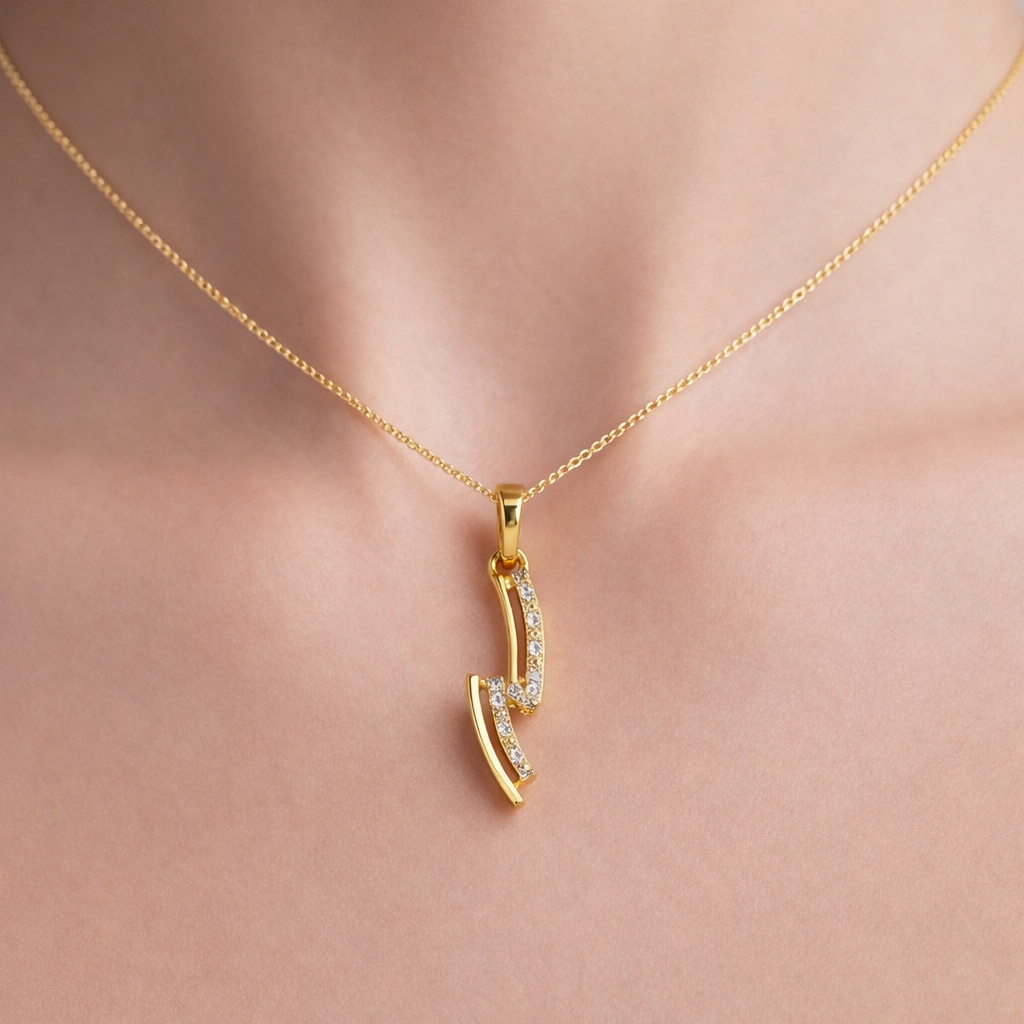Sleek Curved Lines Diamond Gold Pendan