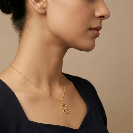Romantic Double Heart Gold Diamond Pendant