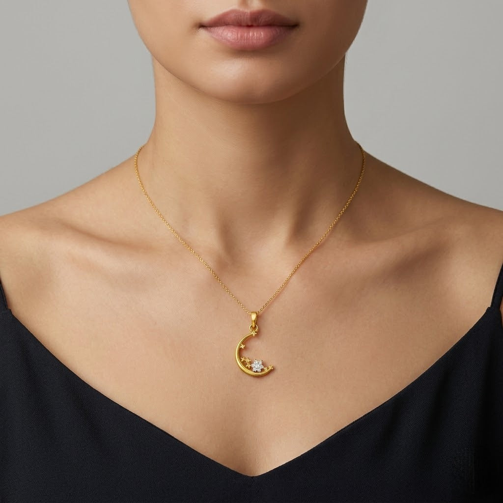 Crescent Floral Gold Diamond Pendant
