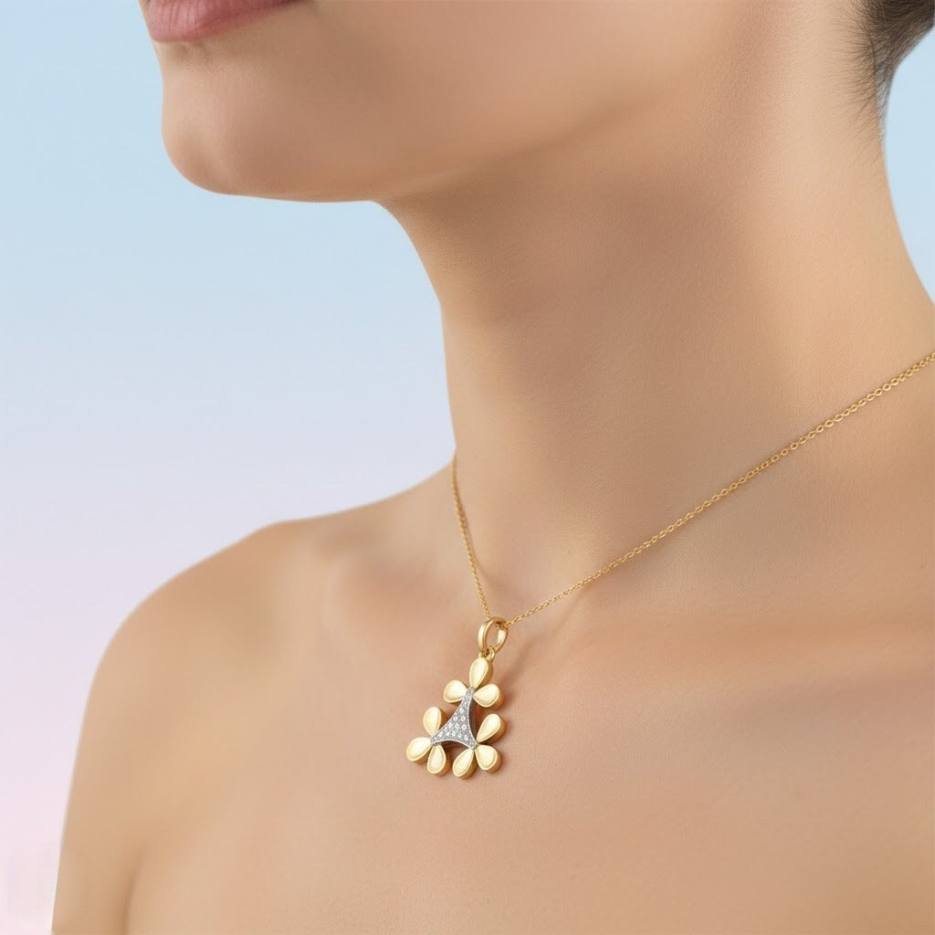 Geometric Floral Cluster Designer diamond gold pendant