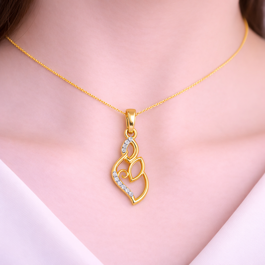 Elegant Flowing Leaf Curve Sparkle Diamond Gold Pendant
