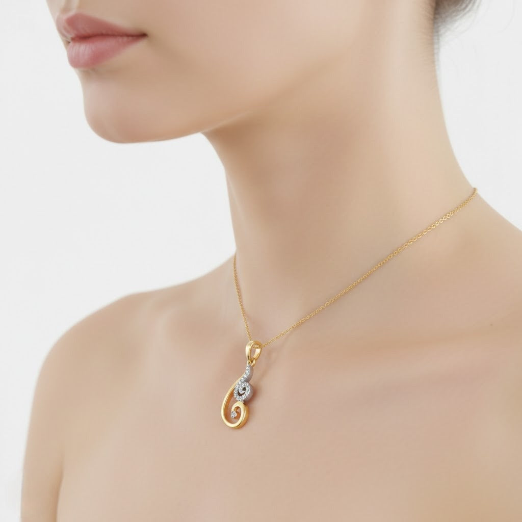 Graceful Spiral Curve Diamond Gold Pendant