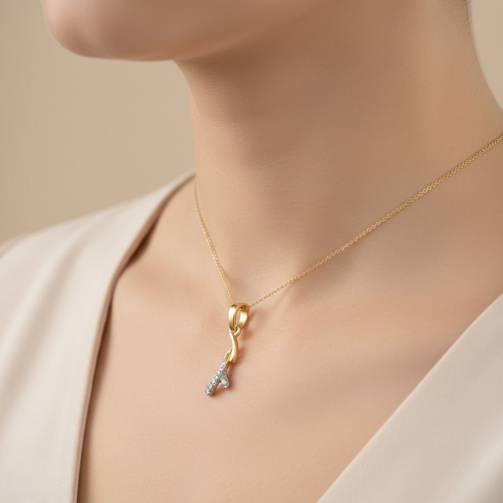Elegant Twisted Drop Sparkle Accent Diamond Gold Pendant