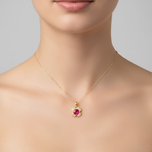 Ruby Floral 9K Diamond Gold Pendant