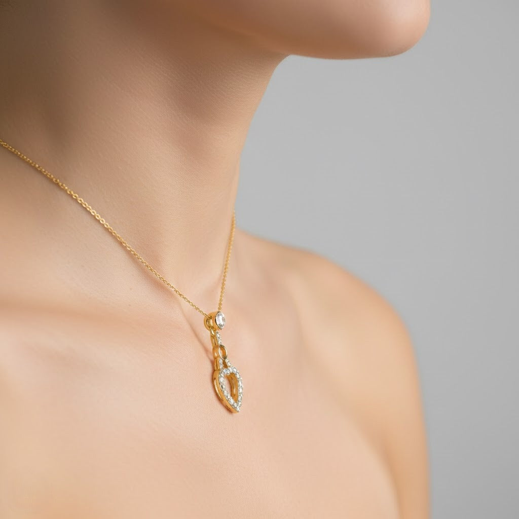 Dainty Hanging Heart Diamond Gold Pendant