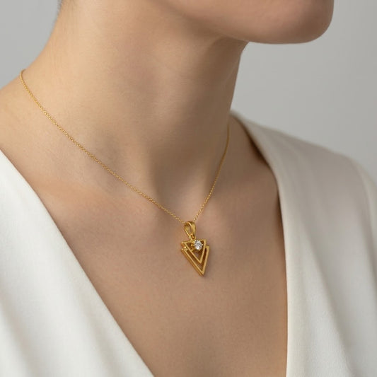 Minimal Triangle Sparkle Diamond Gold Pendant