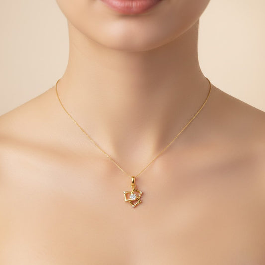 Modern Interlocked Square Center Sparkle Diamond Gold Pendant